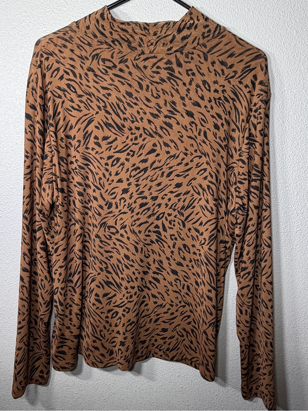 A New Day XL Brown Black Abstract Leopard Print Mock Neck Top